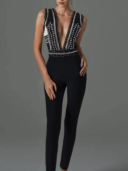 Emery Beaded Sleeveless Bandage Jumpsuit