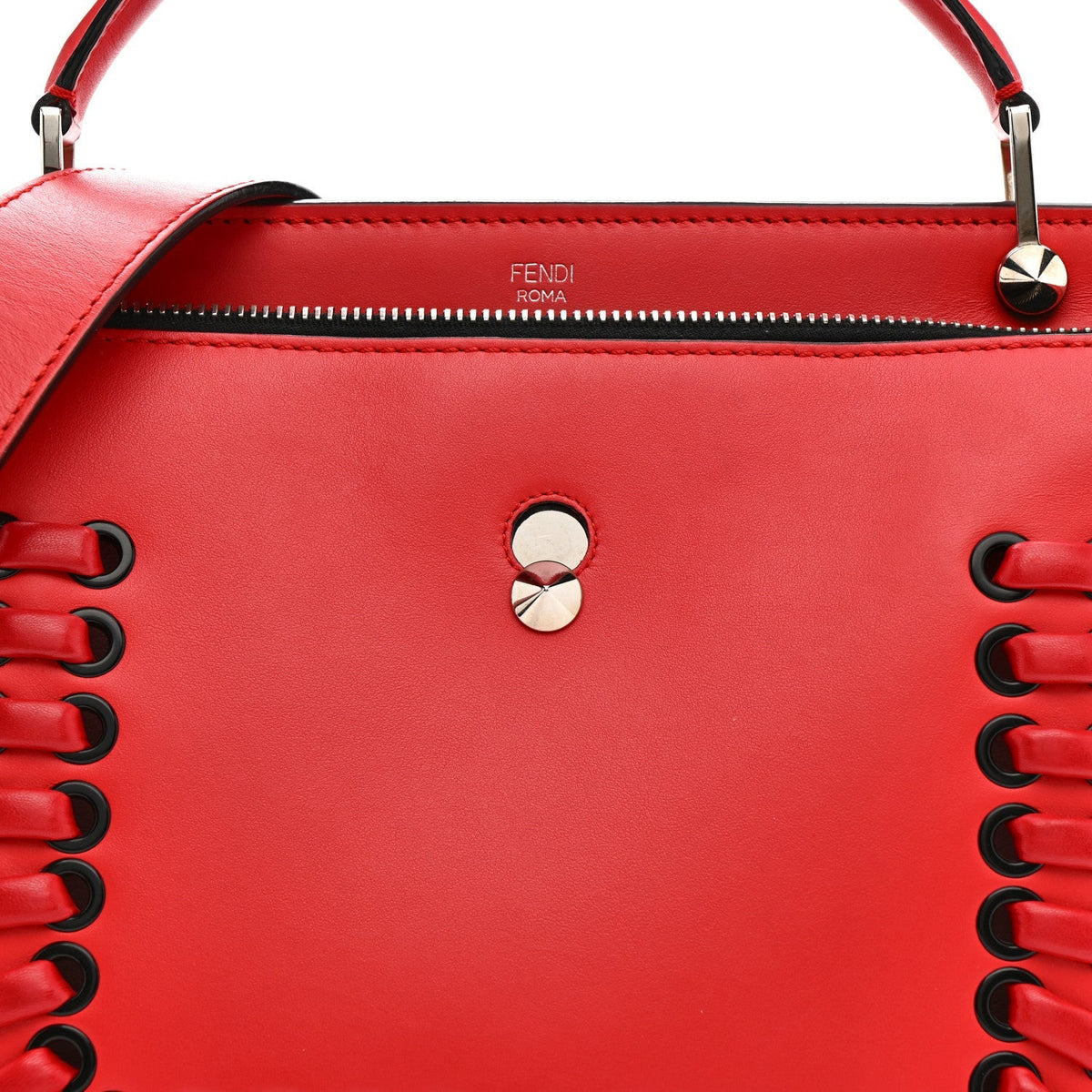 Vitello Baltico Dolce Shiny Nappa Lace Up DotCom Satchel Red