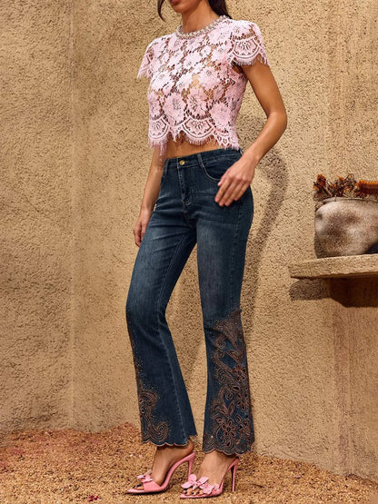 Kiara Cutout Rhinestone Flare Jeans
