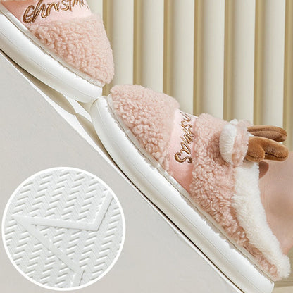 Cute Reindeer Warm Plush Outdoor Slippers