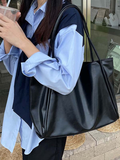 Simple Casual Chic Solid Color PU Tote Shoulder Bags Accessories