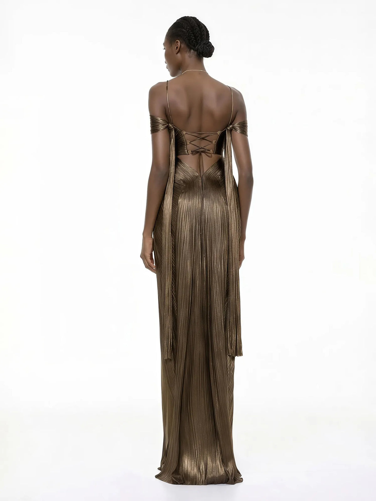 Savannah Brown Draped Satin Maxi Dress
