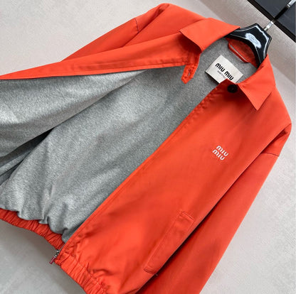 Miu Blouson Jacket Orange Twill Cotton 350413