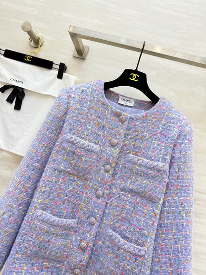 Chanel 2025 Mid-Length Coat Purple Wool Tweed Fabric 319534