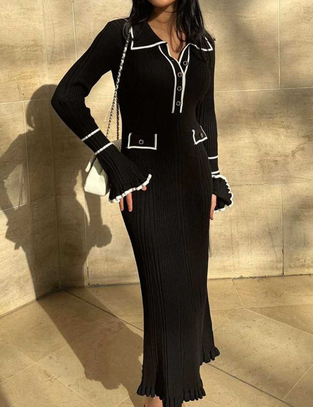 Trendy Polo Collar Button Up Maxi Dress