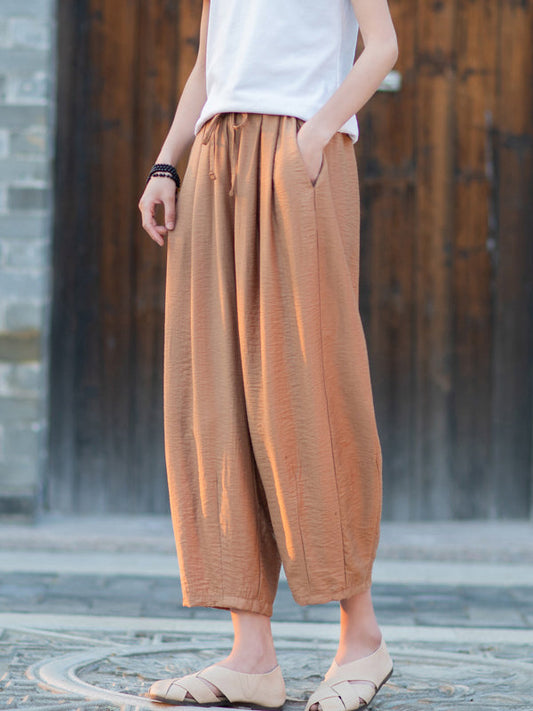 Vintage Loose Solid Color Wide Leg Harem Pants
