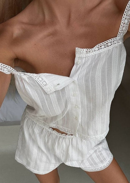 Two Piece Set Lightweight Striped Fabric Lace Trim