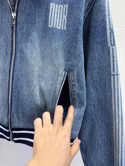 CD 25SS Laser Printed Stripe Pattern Denim Jacket Blue Cotton 306512