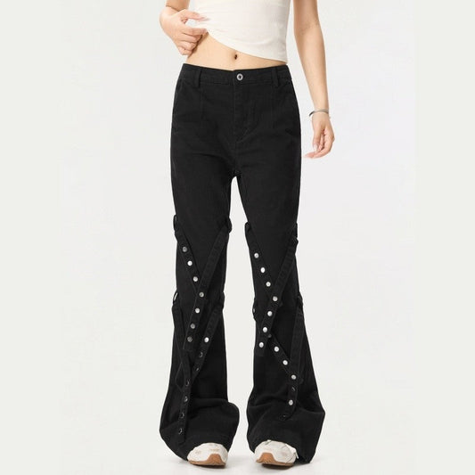 3D Tie-Wrap Flare Cargo Pants Slim Fit Unisex Design