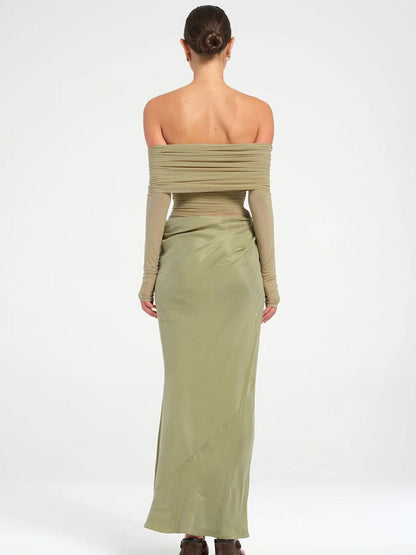 Ariadne Elegant & Sexy Off-Shoulder Sheer Mesh Maxi Dress