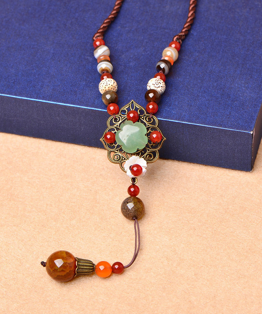 Unique Brown Hand Woven Agate Pearl Gourd Pendant Necklace