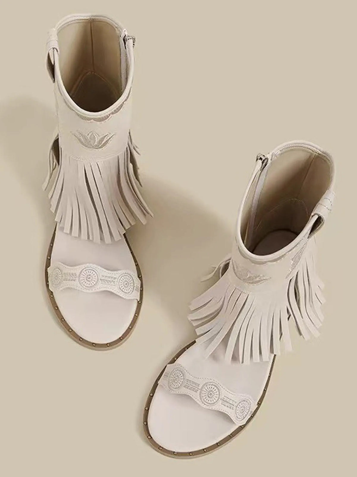Vivienne Embroidered Butterfly Peep-Toe Booties with Tassels