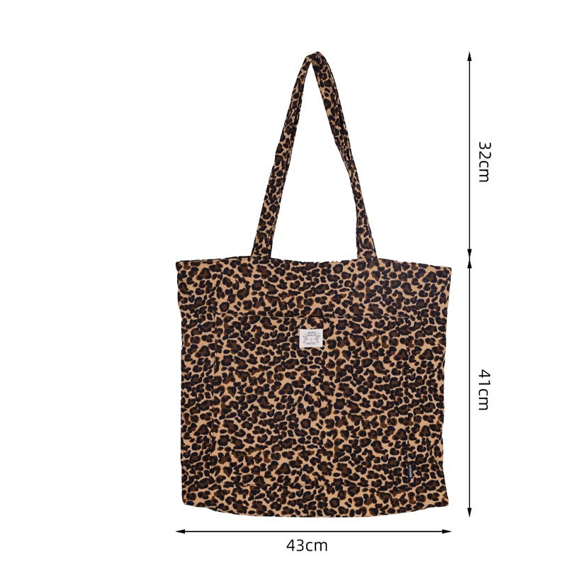Casual Corduroy Leopard Print Shoulder Bag