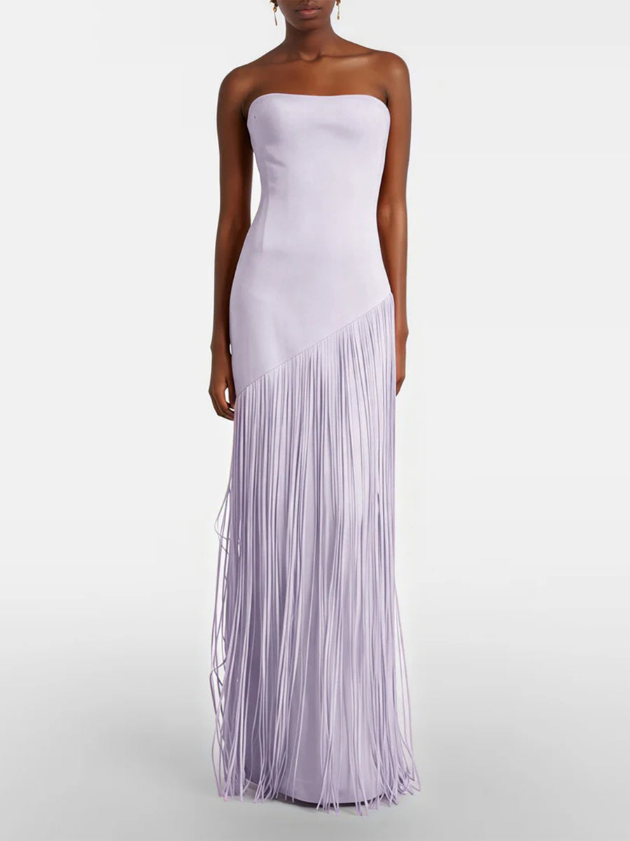 Blake Cape-Overlay Fringe Maxi Dress