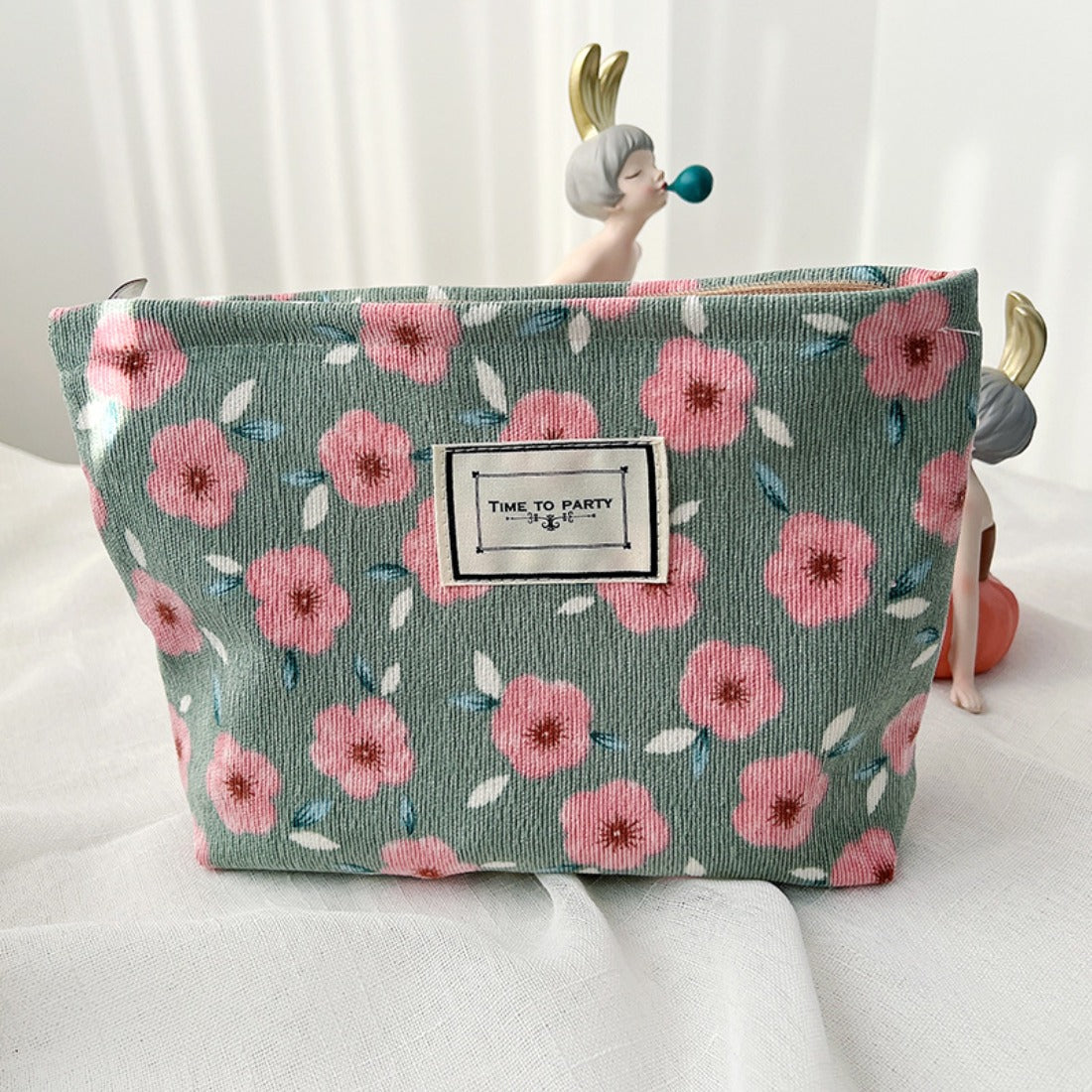 Cosbai - Corduroy Floral Cosmetic &amp; Storage Bag