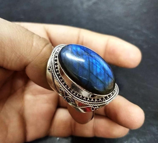 Vintage Labradorite Gemstone Girl Ring