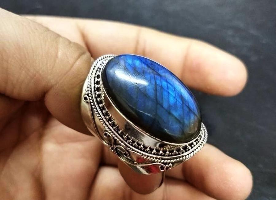 Vintage Labradorite Gemstone Girl Ring