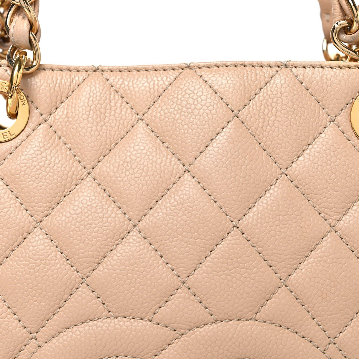 Caviar Quilted Petit Shopping Tote PST Beige Clair