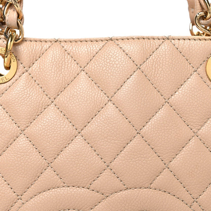 Caviar Quilted Petit Shopping Tote PST Beige Clair