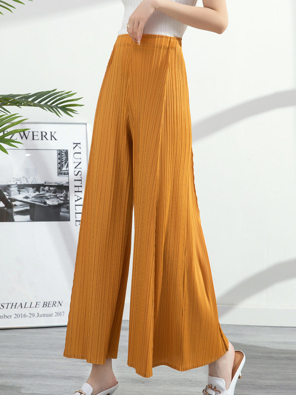 Simple Loose Wide Leg Pleated Solid Color Casual Pants Bottoms