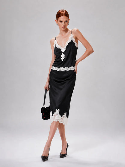 Emmeline Lace and Satin Panel Midi Set