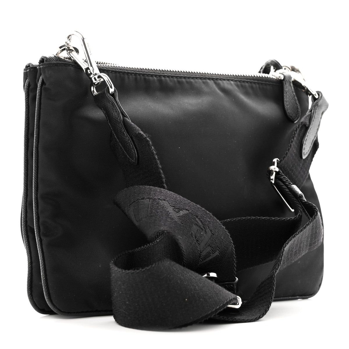Re-Nylon Saffiano Re-Edition 2000 Double Zip Crossbody Bag Black