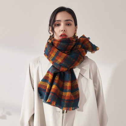 Plaid Fringe Warm Scarf