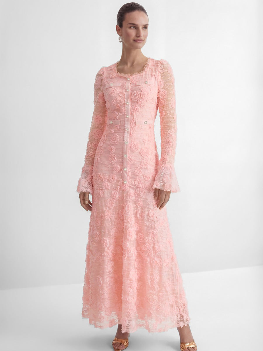 Maya Pink Rose Applique Maxi Dress