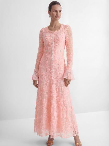 Maya Pink Rose Applique Maxi Dress