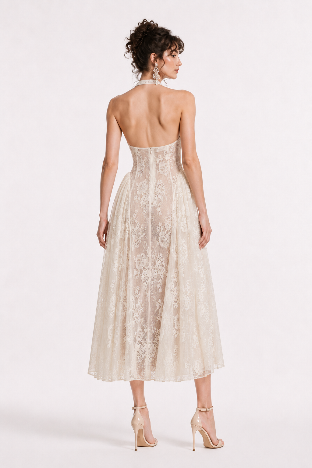 Naomi Lace Halter Midi Dress