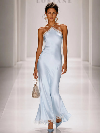 Delilah Lace-Panel Halter Maxi Dress