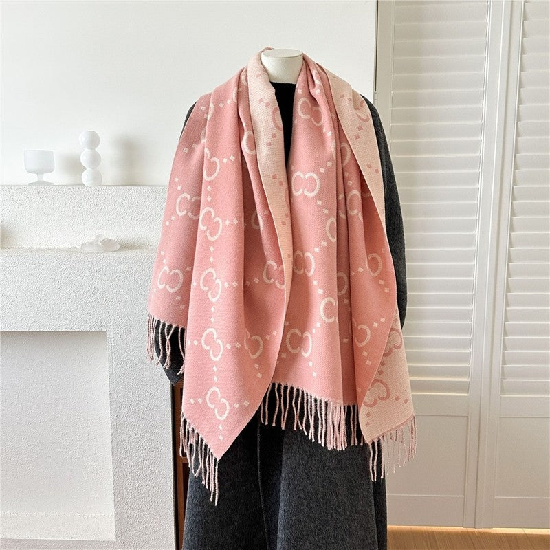 Jacquard Fringe Cashmere-Like Scarf