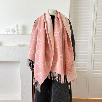 Jacquard Fringe Cashmere-Like Scarf
