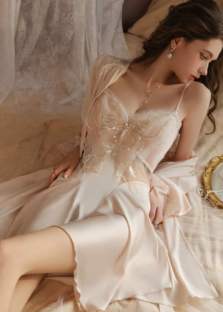 Satin Sleepwear Set With Butterfly Embroidery