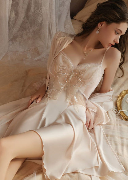 Satin Sleepwear Set With Butterfly Embroidery