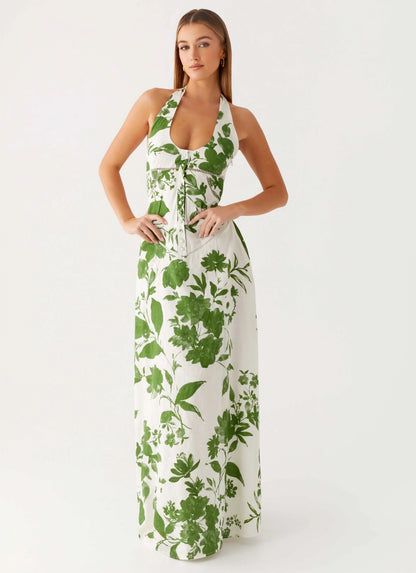 Ember Valley Cotton Maxi Dress - Verdant Bloom