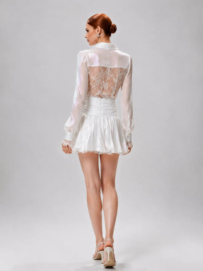 Arabella Lace-Panel Shirt and Mini Skirt Set