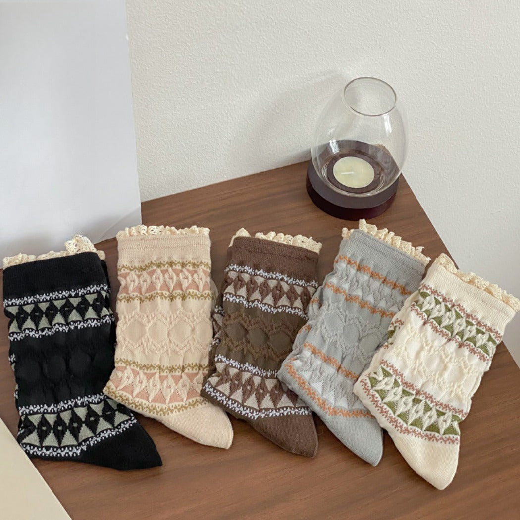 Rufia - Maillard Lace Trim Crew Socks - Elegant &amp; Warm