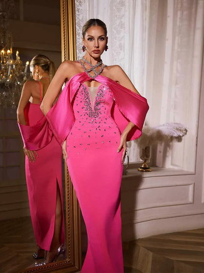 Hadley Halterneck Rhinestone Bandage Maxi Dress