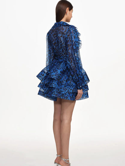 Halle Ruffle Leopard Print Woven Mini Dress