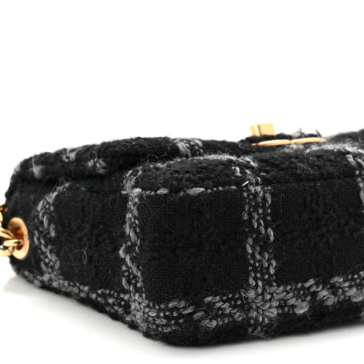 Wool Tweed Quilted Small Elegant Chain Flap Black Grey