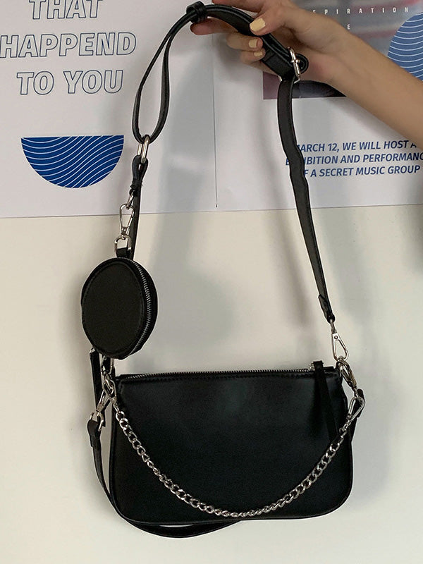 Urban Solid Color Zipper PU Shoulder Bag