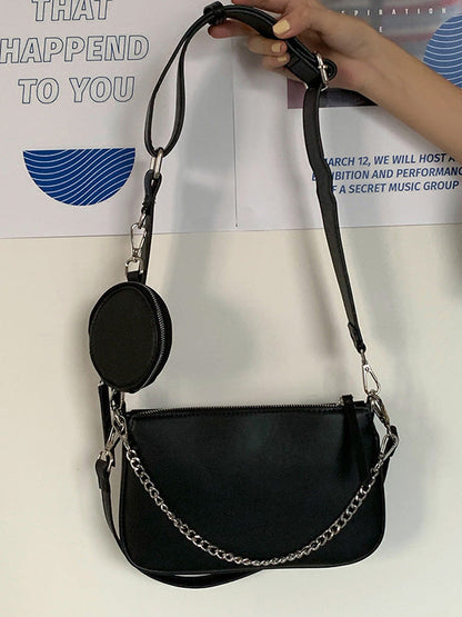 Urban Solid Color Zipper PU Shoulder Bag