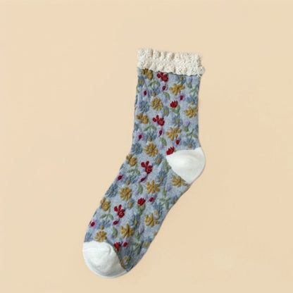 Rufia - Lace-Trim Vintage Floral Relief Socks