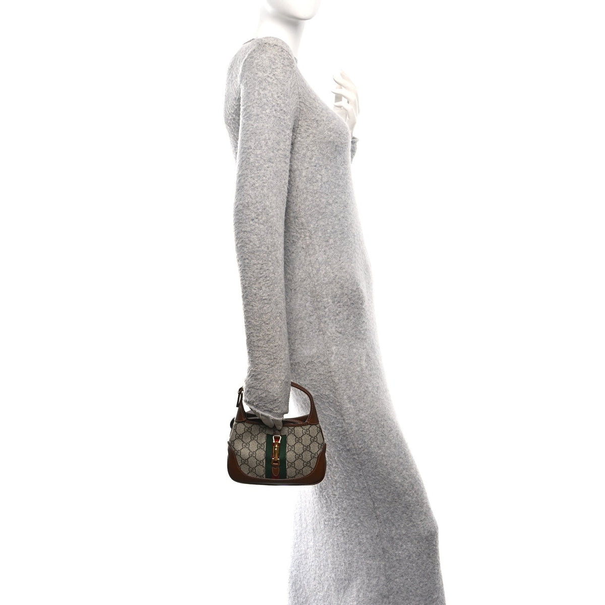 GG Supreme Monogram Azalea Calfskin Web Mini Jackie 1961 Hobo Beige Ebony Brown Sugar