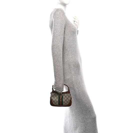 GG Supreme Monogram Azalea Calfskin Web Mini Jackie 1961 Hobo Beige Ebony Brown Sugar