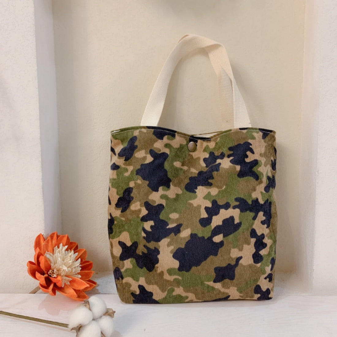 Cosbai - Floral Corduroy Handbag