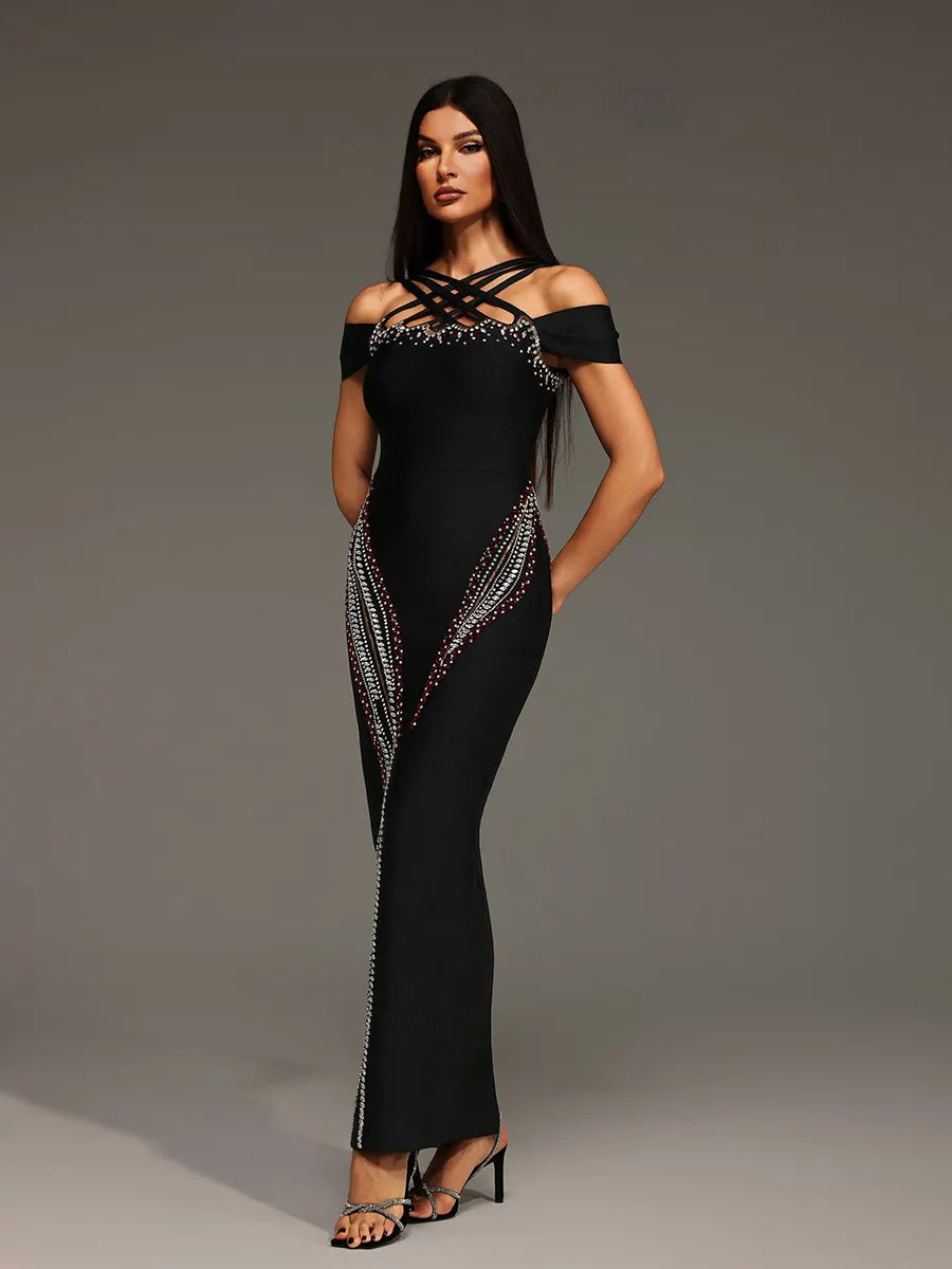 Astrid Sleeveless Diamond Bandage Maxi Dress