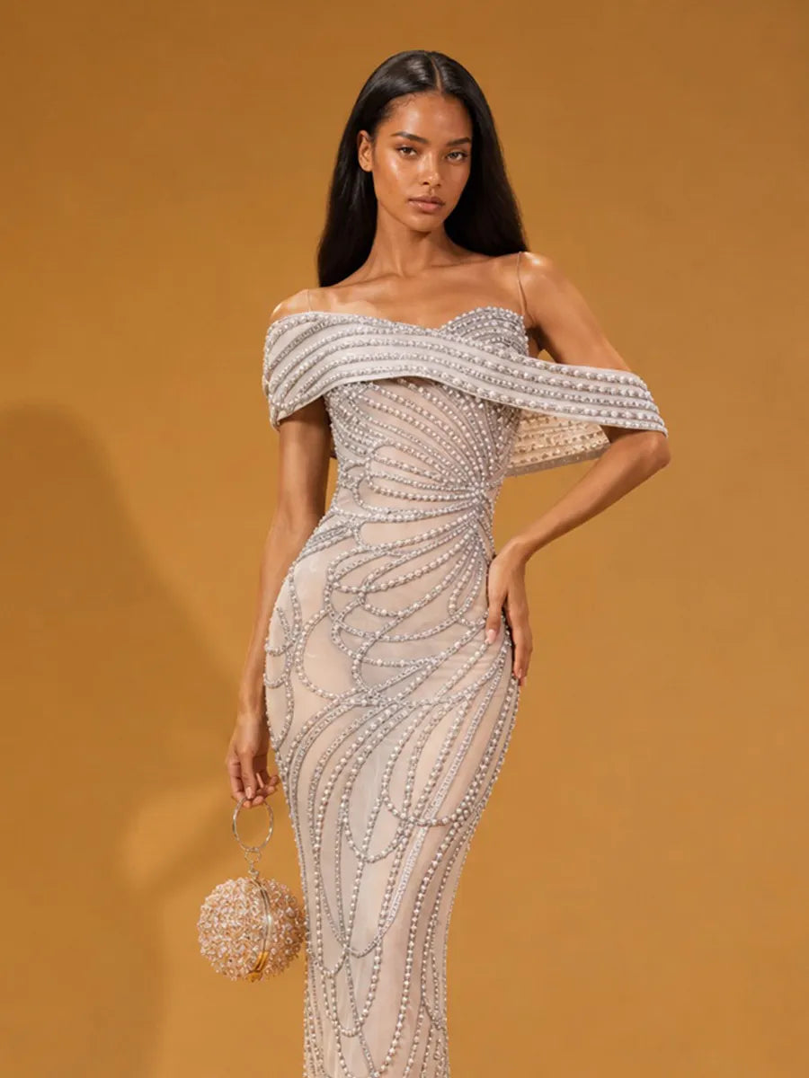 Isabella Luxurious Beaded Slim-Fit Maxi Dress
