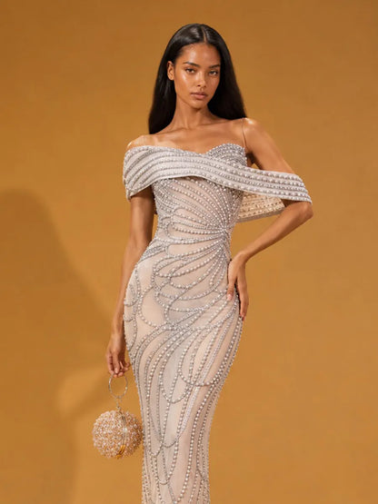 Isabella Luxurious Beaded Slim-Fit Maxi Dress